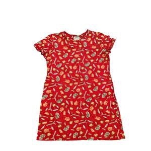 Talbots Petite large vintage shirt dress red with beach print umbrella chair